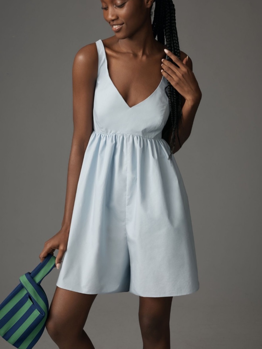 Anthropologie Mare Mare Sky Blue Sleeveless V-Neck Romper